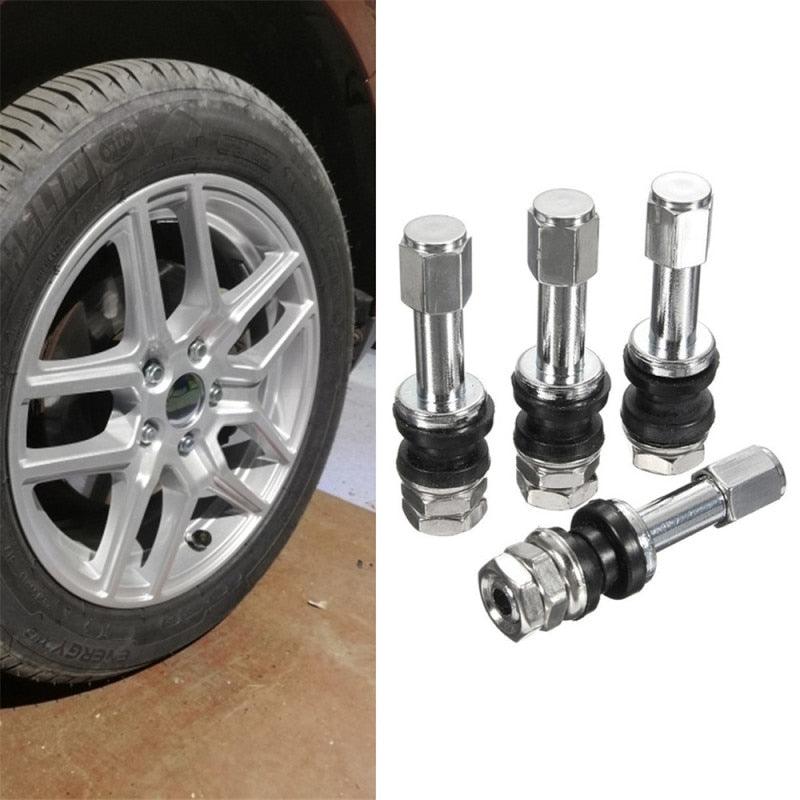 Car Tire Valve 4pcs TR48E Bolt-in Car Tubeless Wheel Tire Valve Stem Dust Cap Cover vehicle Stainless Steel Metal Straight Mouth - KinglyDay