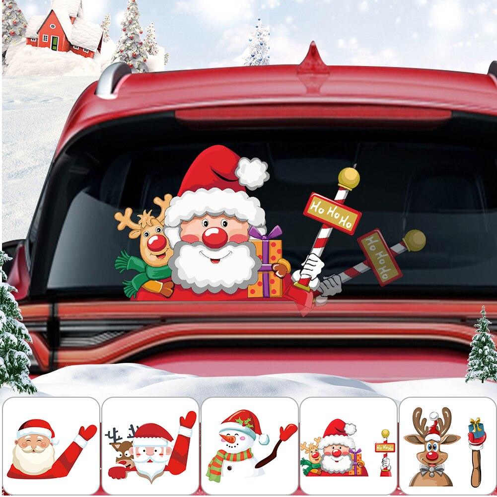 Christmas Car Rear Window Wiper Stickers 3D Santa Claus Waving Arm Wiper Decal Waterproof Rear Windshield Decal Xmas Stickers - KinglyDay