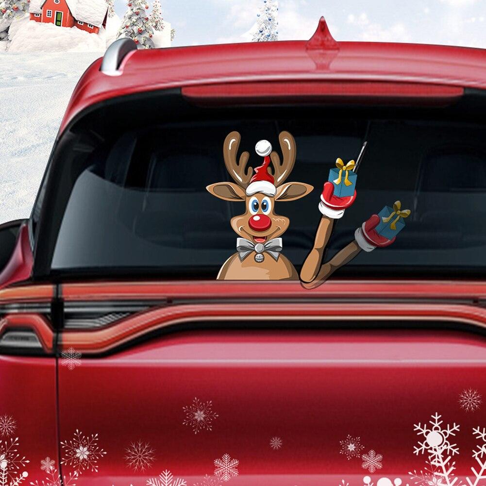 Christmas Car Rear Window Wiper Stickers 3D Santa Claus Waving Arm Wiper Decal Waterproof Rear Windshield Decal Xmas Stickers - KinglyDay