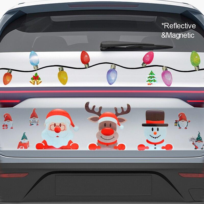 Christmas Decoration Car Sticker Magnetic Decal Refrigerator Magnets Light Bulb Santa Claus Snowman Reflective Sticker Car Decor - KinglyDay