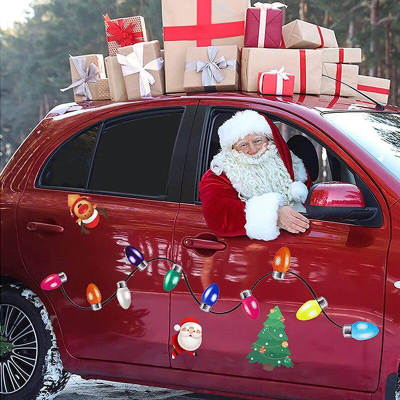Christmas Decoration Car Sticker Magnetic Decal Refrigerator Magnets Light Bulb Santa Claus Snowman Reflective Sticker Car Decor - KinglyDay