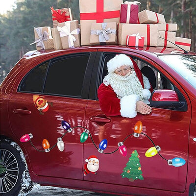 Christmas Decoration Car Sticker Magnetic Decal Refrigerator Magnets Light Bulb Santa Claus Snowman Reflective Sticker Car Decor - KinglyDay