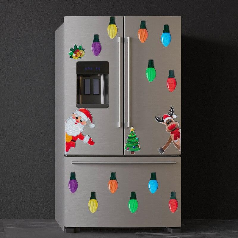 Christmas Decoration Car Sticker Magnetic Decal Refrigerator Magnets Light Bulb Santa Claus Snowman Reflective Sticker Car Decor - KinglyDay