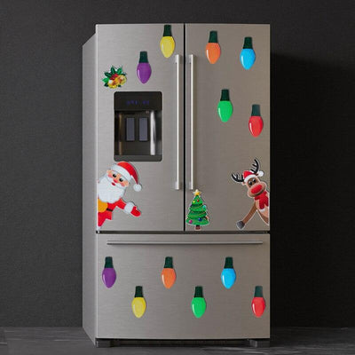 Christmas Decoration Car Sticker Magnetic Decal Refrigerator Magnets Light Bulb Santa Claus Snowman Reflective Sticker Car Decor - KinglyDay