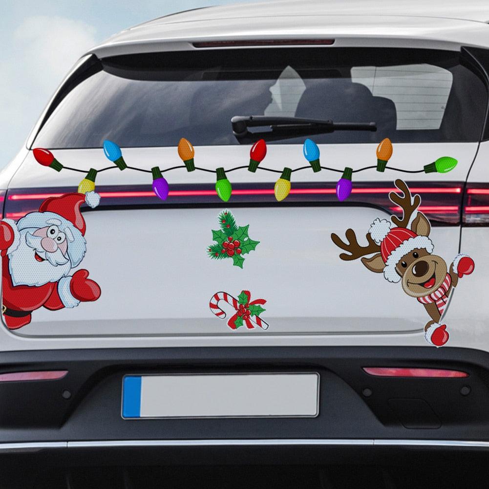 Christmas Decoration Magnetic Car Stickers Decals Refrigerator Magnets Bulb Santa Snowman Dwarf Reflective Sticker for Car Home - KinglyDay