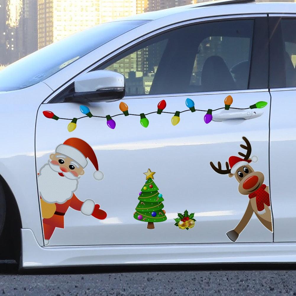 Christmas Decoration Magnetic Car Stickers Decals Refrigerator Magnets Bulb Santa Snowman Dwarf Reflective Sticker for Car Home - KinglyDay