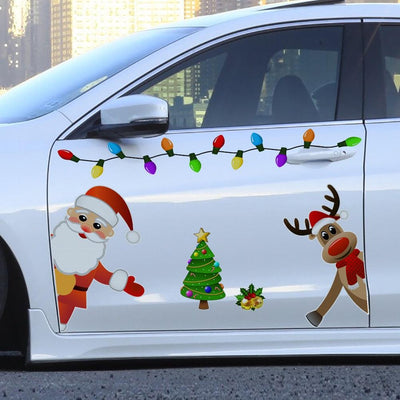 Christmas Decoration Magnetic Car Stickers Decals Refrigerator Magnets Bulb Santa Snowman Dwarf Reflective Sticker for Car Home - KinglyDay