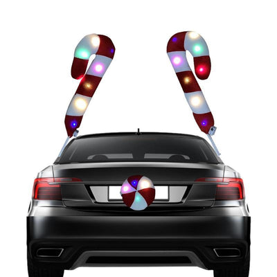 Christmas Reindeer Antlers For Car Light Up Cane Reindeer Antlers And Rudolph Nose Kit Red And White Automotive Ornaments - KinglyDay