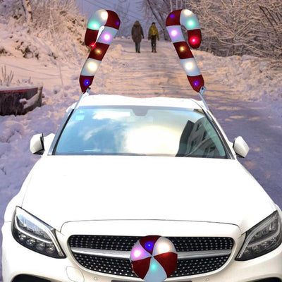 Christmas Reindeer Antlers For Car Light Up Cane Reindeer Antlers And Rudolph Nose Kit Red And White Automotive Ornaments - KinglyDay