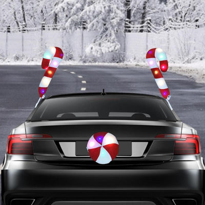 Christmas Reindeer Antlers For Car Light Up Cane Reindeer Antlers And Rudolph Nose Kit Red And White Automotive Ornaments - KinglyDay