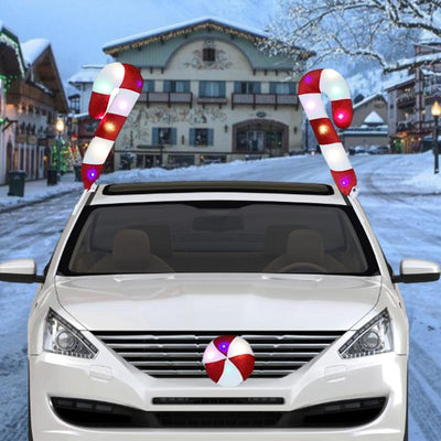 Christmas Reindeer Antlers For Car Light Up Cane Reindeer Antlers And Rudolph Nose Kit Red And White Automotive Ornaments - KinglyDay