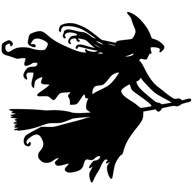 Creative Decals Beautiful Witch on Broom Stick Car Sticker Black/Silver Decal Auto Accessories Vinyl Car-styling,12cm*11cm - KinglyDay