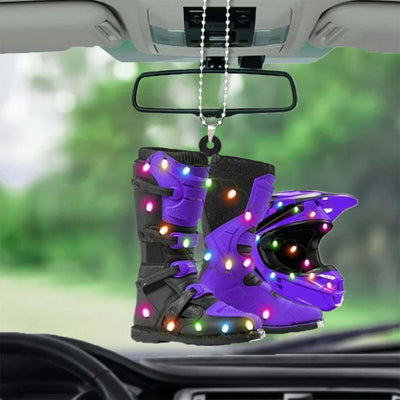Creative Motor Boots Helmet Christmas Hanging Ornament For Car Rear View Mirror Decoration Ornament Navidad Xmas Gift 2023 - KinglyDay