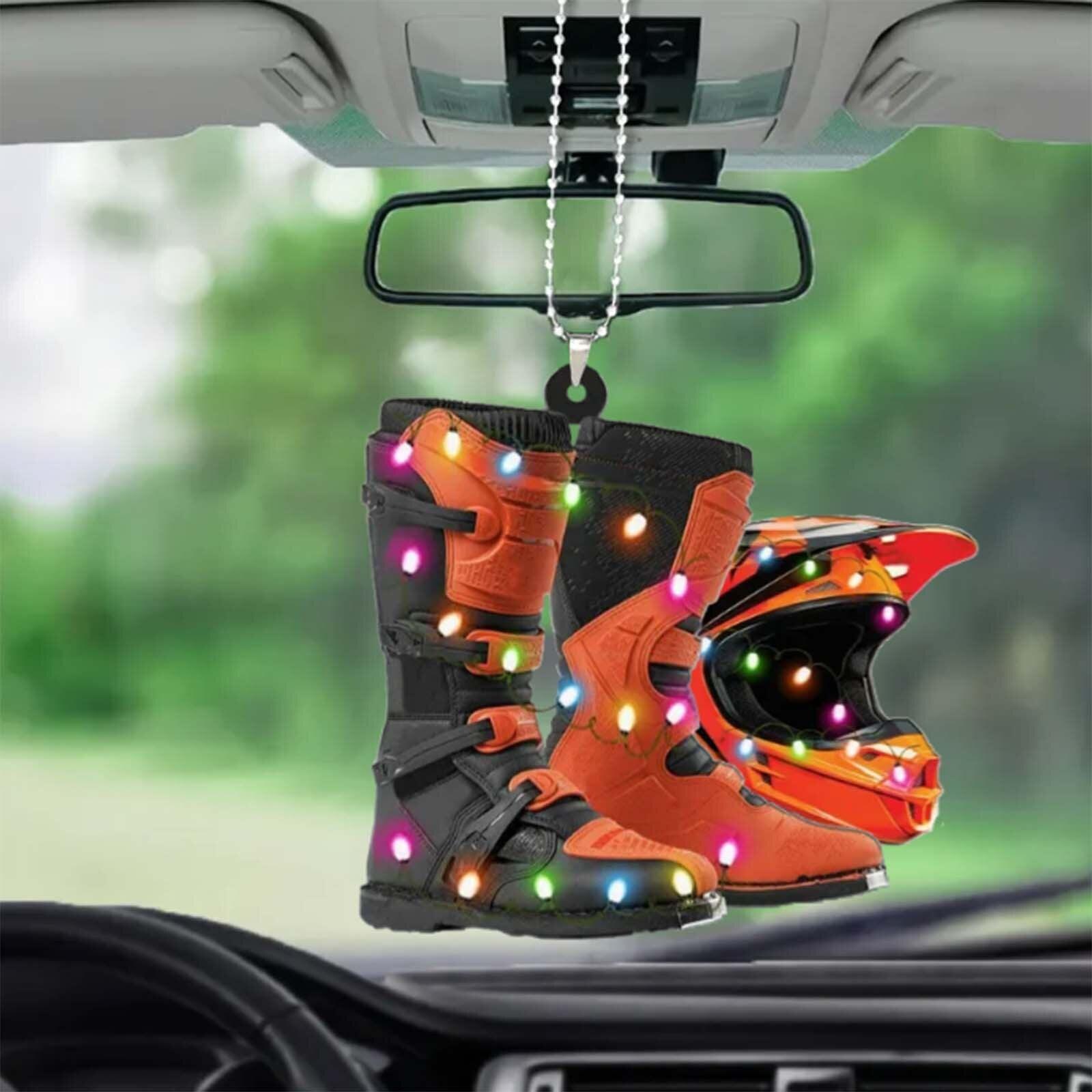 Creative Motor Boots Helmet Christmas Hanging Ornament For Car Rear View Mirror Decoration Ornament Navidad Xmas Gift 2023 - KinglyDay