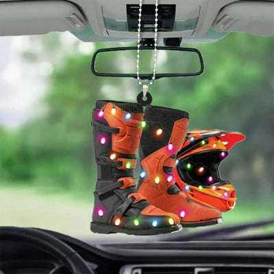 Creative Motor Boots Helmet Christmas Hanging Ornament For Car Rear View Mirror Decoration Ornament Navidad Xmas Gift 2023 - KinglyDay