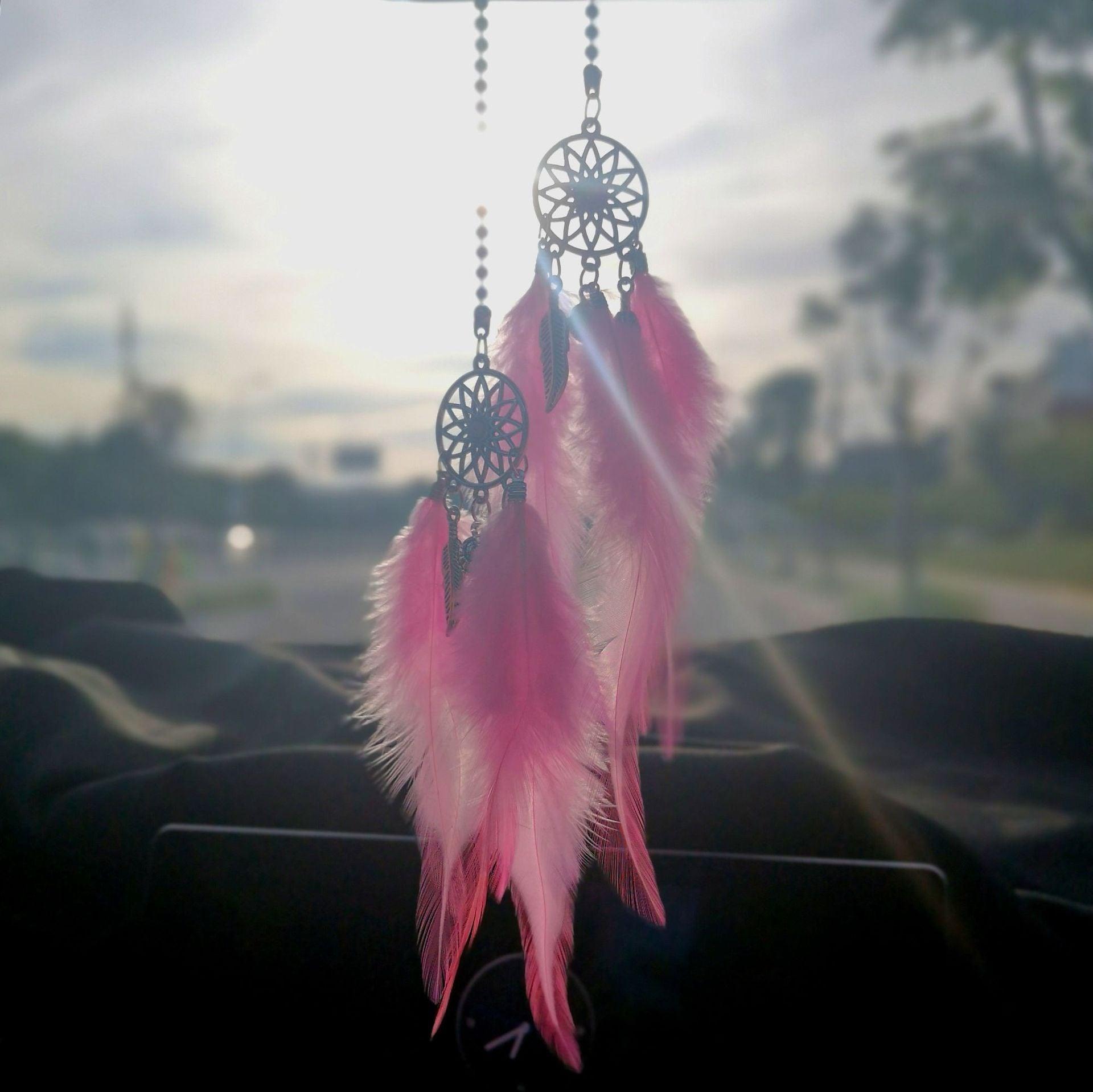 Dream Catcher Car Pendant for Girls Feather Mirror Hanging Pendant Home Decor Lucky Car Ornament Girls Car Interior Accessories - KinglyDay