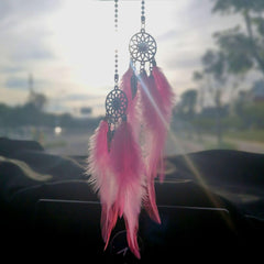 Dream Catcher Car Pendant for Girls Feather Mirror Hanging Pendant Home Decor Lucky Car Ornament Girls Car Interior Accessories - KinglyDay