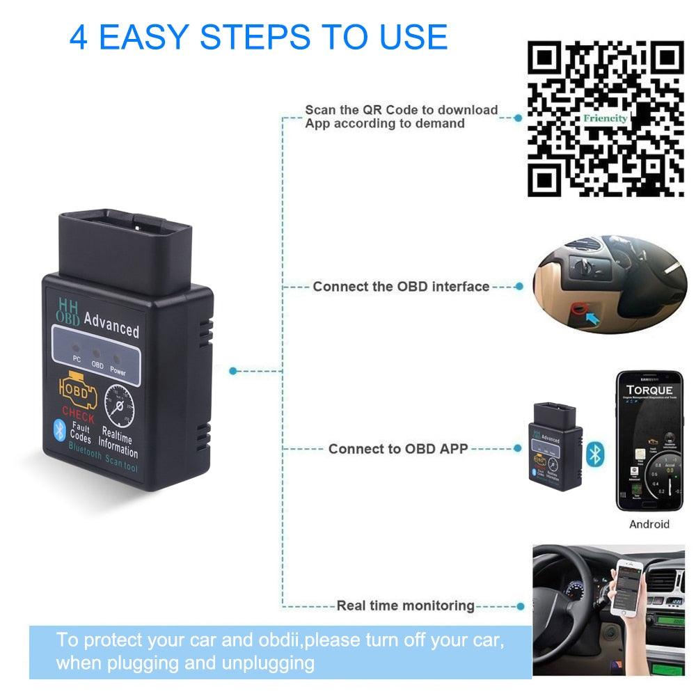 Elm327 Bluetooth OBD2 V1.5 Elm 327 V 1.5 OBD 2 Car Diagnostic-Tool Scanner Mini Elm-327 OBDII Adapter Auto Diagnostic Tool - KinglyDay