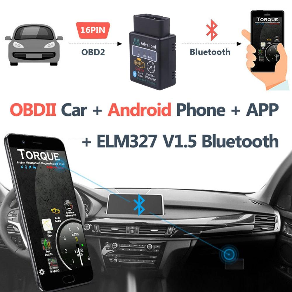 Elm327 Bluetooth OBD2 V1.5 Elm 327 V 1.5 OBD 2 Car Diagnostic-Tool Scanner Mini Elm-327 OBDII Adapter Auto Diagnostic Tool - KinglyDay