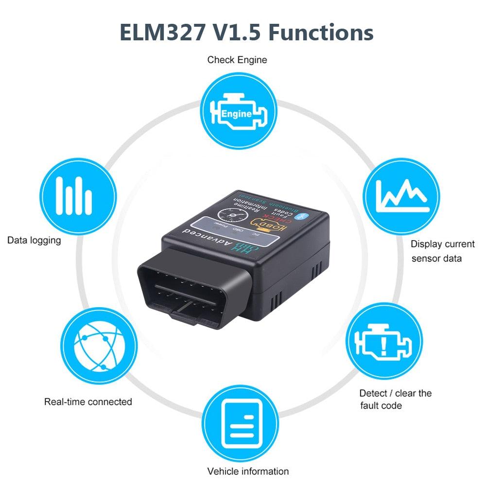 Elm327 Bluetooth OBD2 V1.5 Elm 327 V 1.5 OBD 2 Car Diagnostic-Tool Scanner Mini Elm-327 OBDII Adapter Auto Diagnostic Tool - KinglyDay