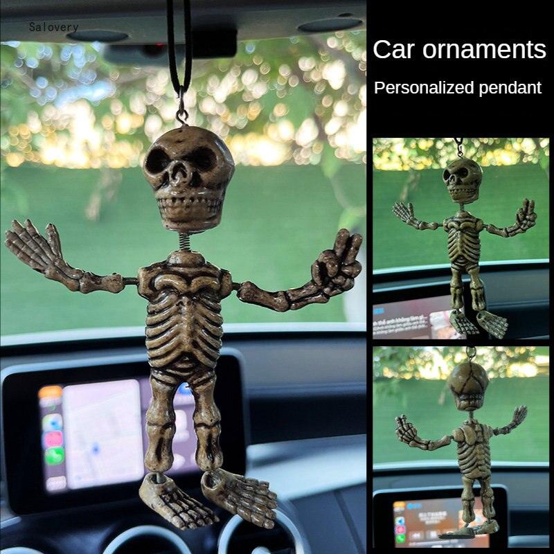 Funny Car Accessories Interior Creative Skull Car Pendant DIY Pendant Resin Accessories Halloween Funny Rearview Mirror Decor - KinglyDay