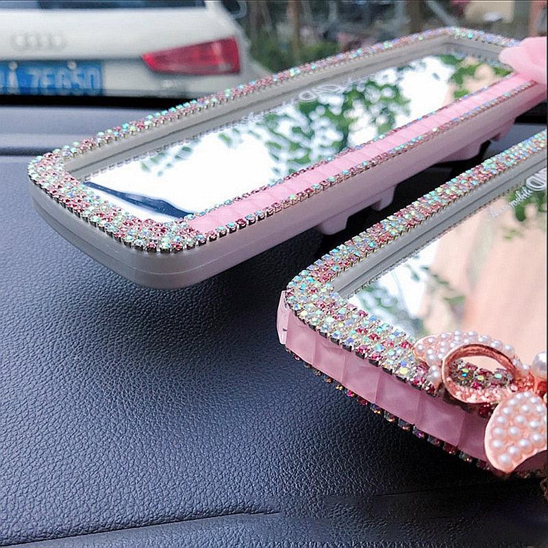 Rhinestone Rearview Mirror Decor Butterfly Car Interior Charm Crystal Bling Diamond Rear View Mirror Cover Auto Accessories - KinglyDay