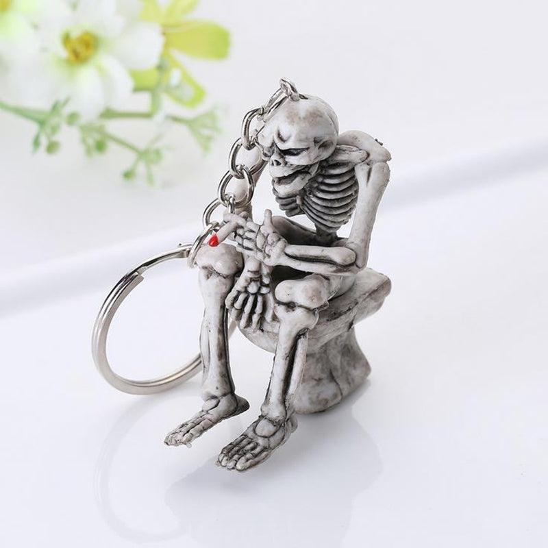 Creative Skull Toilet Purse Rubber Keychain Keyring Cool Car Interior Decorations Accessories Charm Pendant Halloween Gifts - KinglyDay