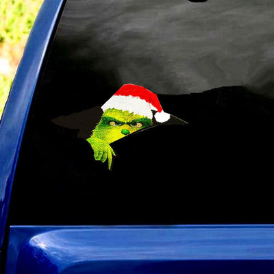 3D Green Haired Monster Christmas Car Cracked Car Decal Sticker Waterproof Easy Install PVC Vinyl Home Decoration - KinglyDay