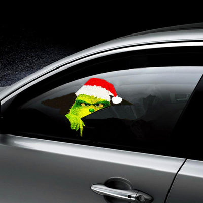 3D Green Haired Monster Christmas Car Cracked Car Decal Sticker Waterproof Easy Install PVC Vinyl Home Decoration - KinglyDay