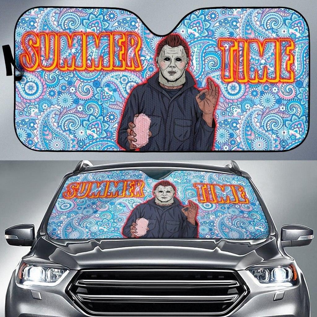 Halloween Gift 3D Cool Horror Movies Design Print Protect Car Interior Front Windshield Sunshade Foldable Sun Shade for SUV Cars - KinglyDay