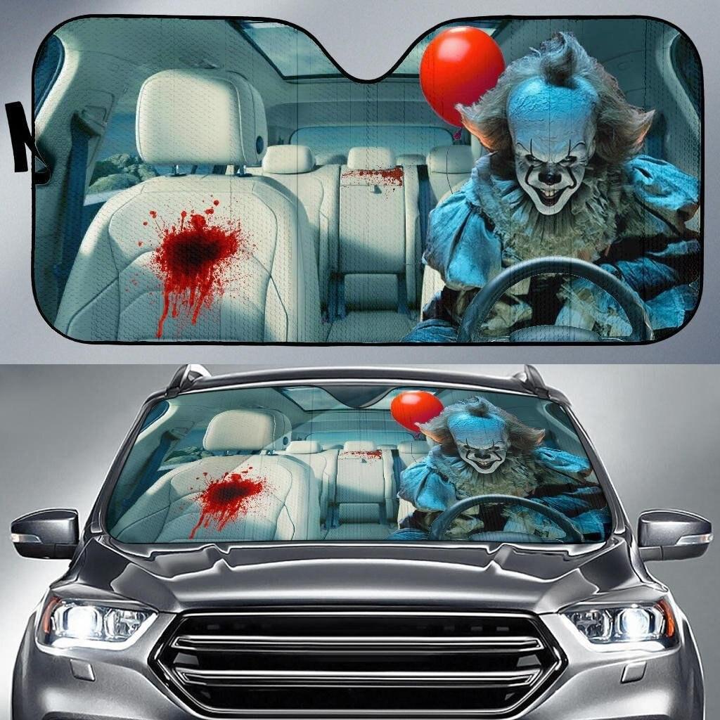 Halloween Gift 3D Cool Horror Movies Design Print Protect Car Interior Front Windshield Sunshade Foldable Sun Shade for SUV Cars - KinglyDay