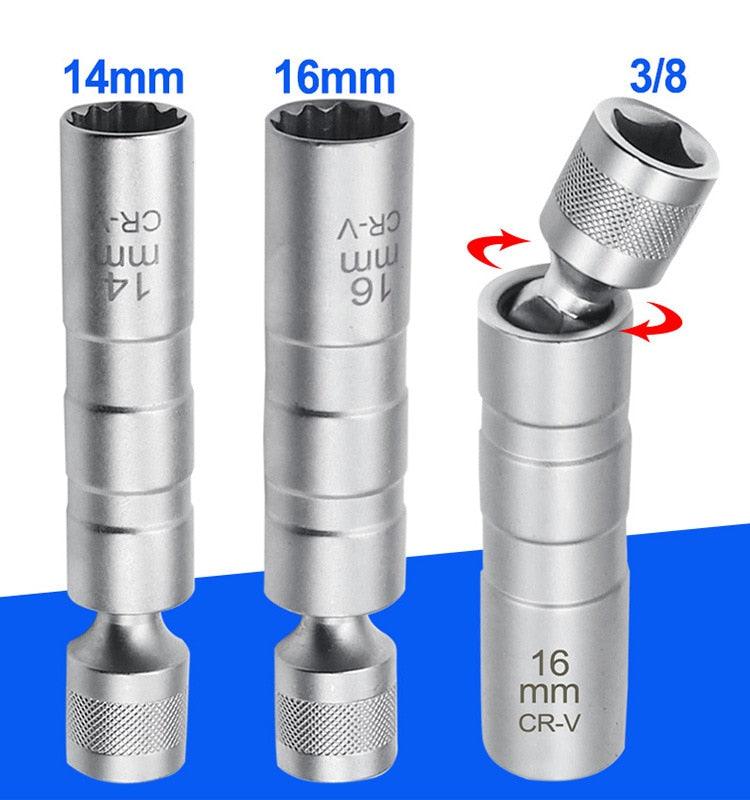 Socket Wrench Magnetic 12 Angle Repairing Removal Tool Thin Wall 3/8" Drive Sockets for 14/16mm Spark Plug - KinglyDay