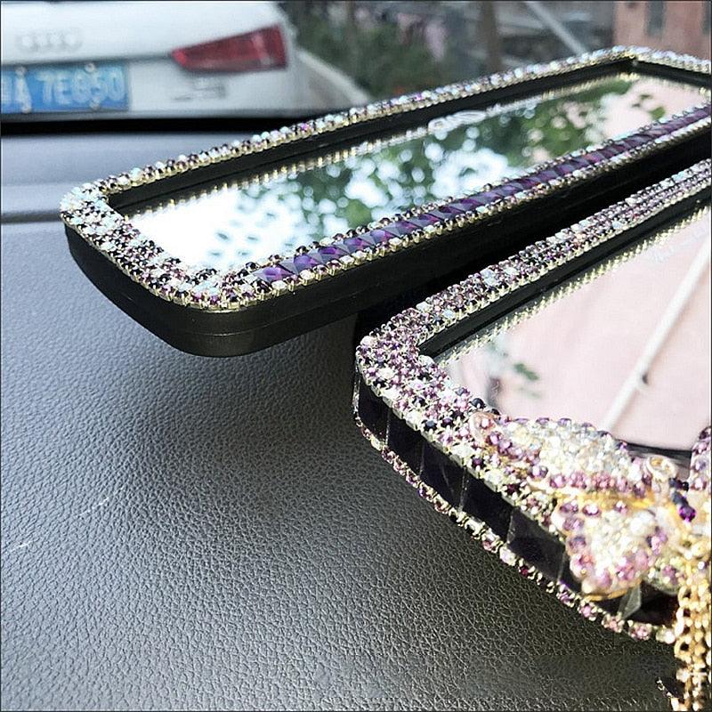 Rhinestone Rearview Mirror Decor Butterfly Car Interior Charm Crystal Bling Diamond Rear View Mirror Cover Auto Accessories - KinglyDay