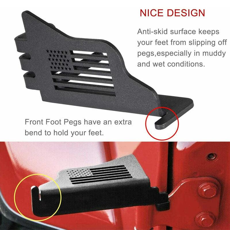 2 Pcs Metal Front Door Foot Pegs Rest Pedals Fit for Jeep Wrangler JK JKU JL JLU 2007-2020 & Jeep Gladiator JT 2021(U.S. Flag Style) - KinglyDay