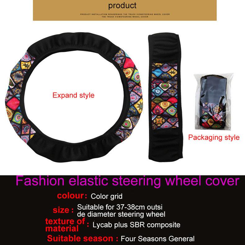 38cm Elastic Car Steering Wheel Cover Ethnic Style Print Anti-sli Car Covers Suite Fashion Trend Car Handle Cover - KinglyDay