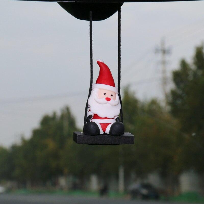 Resin Ladder Swing Santa Claus Car Decorations Car Rearview Mirror Christmas Tree Decorations Auto Christmas Gifts Accessories - KinglyDay