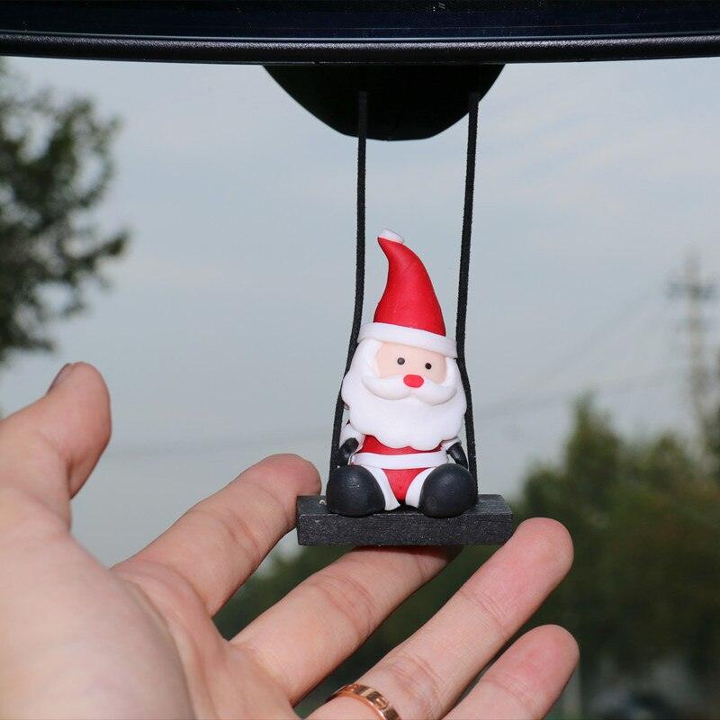 Resin Ladder Swing Santa Claus Car Decorations Car Rearview Mirror Christmas Tree Decorations Auto Christmas Gifts Accessories - KinglyDay