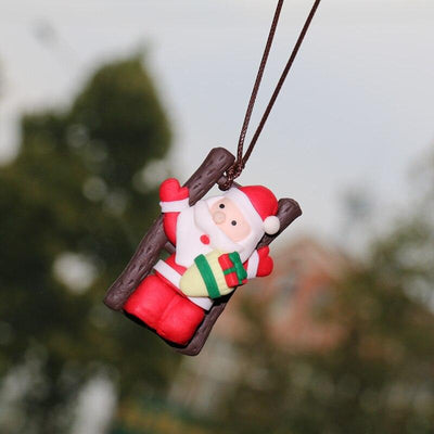 Resin Ladder Swing Santa Claus Car Decorations Car Rearview Mirror Christmas Tree Decorations Auto Christmas Gifts Accessories - KinglyDay