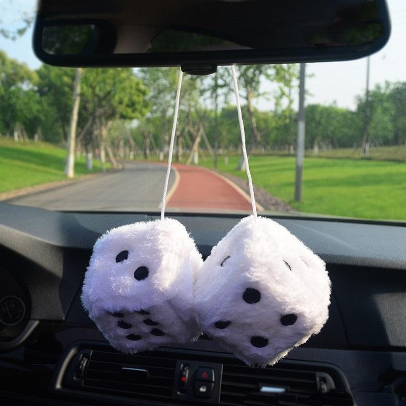 Auto Pendants Fuzzy Plush Dice Dots Rear View Mirror Hanger Cube Decoration Car Styling Accessories Ornament 1 Pair - KinglyDay