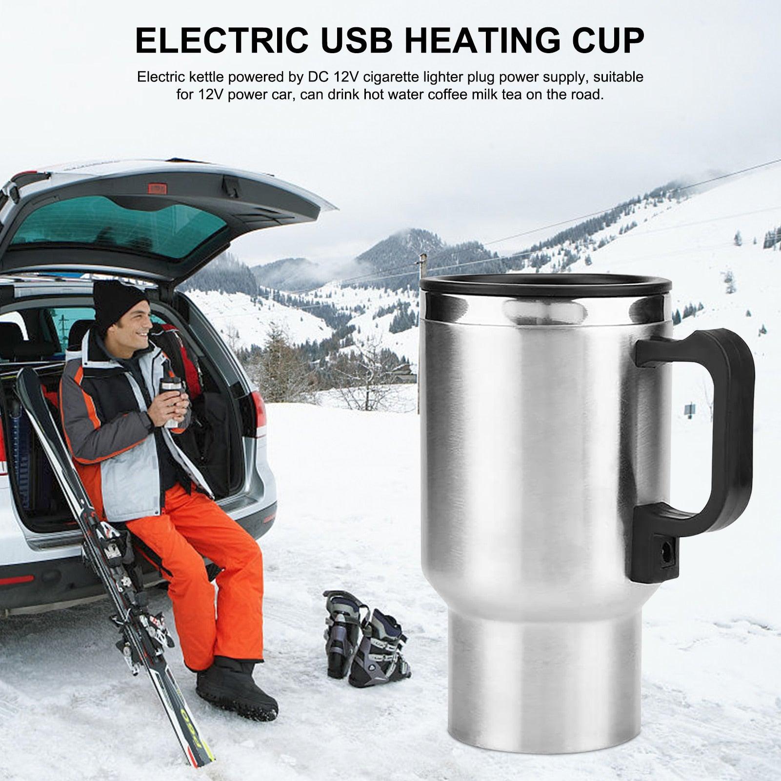 Vehicle Heating Cup 500ML 12V Car Vehicle Heating Stainless Steel Water Cup Kettle Coffee Heated Mug Stainless Steel Accessories - KinglyDay