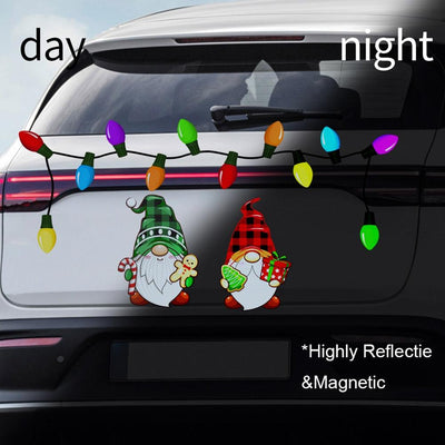 Christmas Decoration Magnetic Car Stickers Decals Refrigerator Magnets Bulb Santa Snowman Dwarf Reflective Sticker for Car Home - KinglyDay
