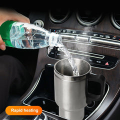 Vehicle Heating Cup 500ML 12V Car Vehicle Heating Stainless Steel Water Cup Kettle Coffee Heated Mug Stainless Steel Accessories - KinglyDay