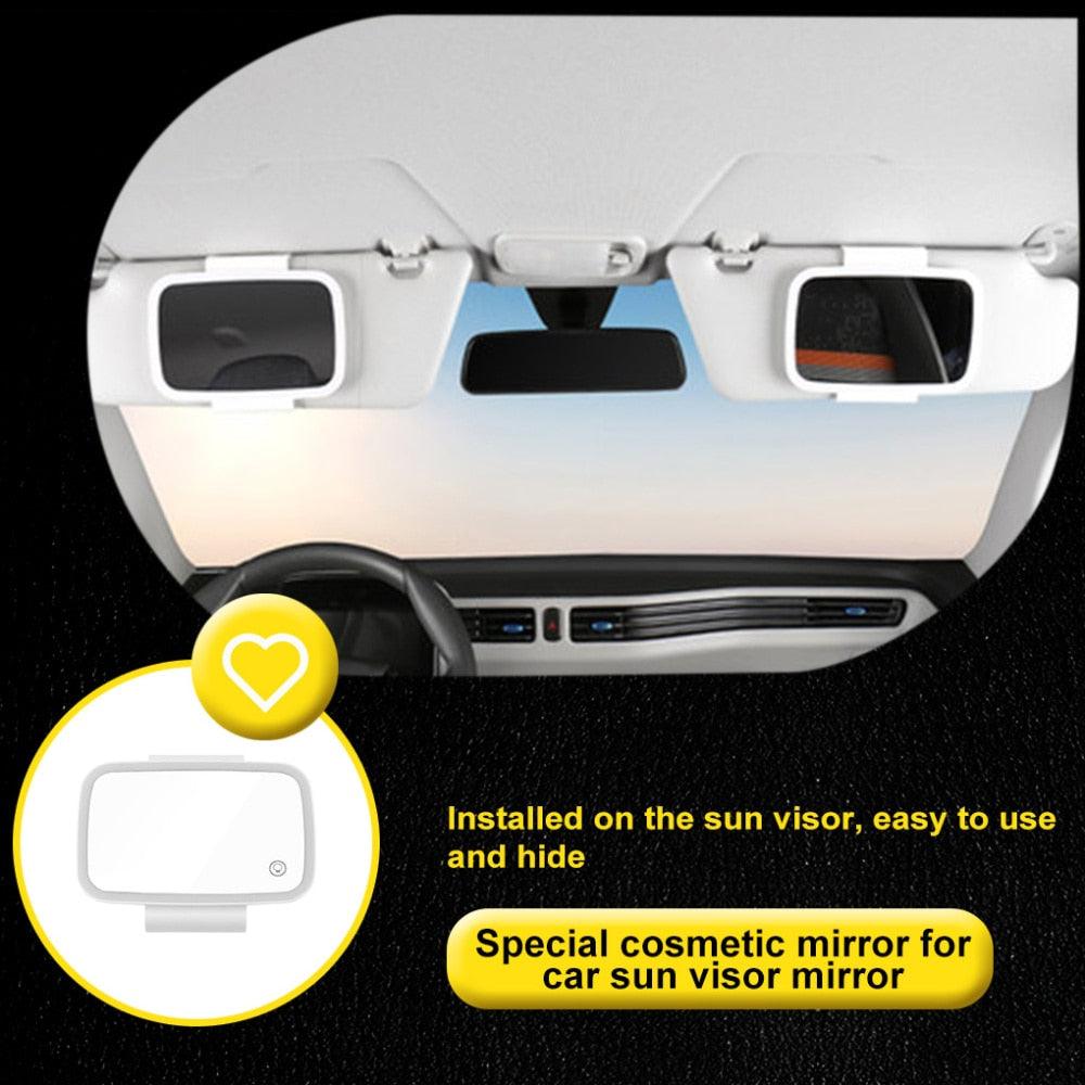 Universal Car Interior Visor Mirror Makeup Mirror Set with LED Lights Built-in Lithium Battery Touch Sensor Rechargeable - KinglyDay