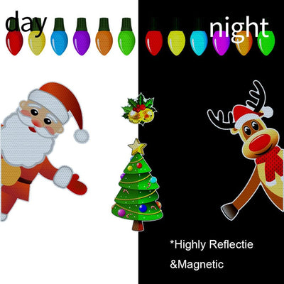 Christmas Decoration Magnetic Car Stickers Decals Refrigerator Magnets Bulb Santa Snowman Dwarf Reflective Sticker for Car Home - KinglyDay