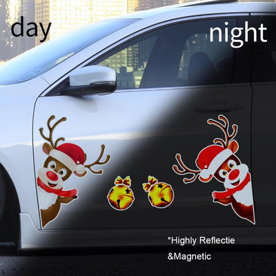 Christmas Decoration Magnetic Car Stickers Decals Refrigerator Magnets Bulb Santa Snowman Dwarf Reflective Sticker for Car Home - KinglyDay