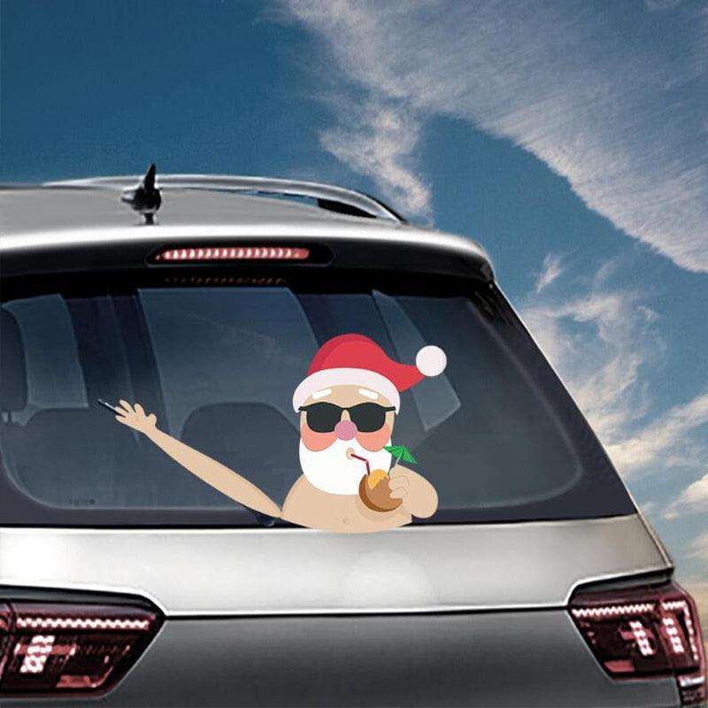 Santa Claus Car Rear Window Wiper Sticker Christmas Car Styling Funny Waving Arm Rear Windshield Decals Auto Decoration Stickers - KinglyDay