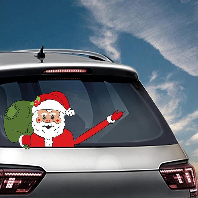 Santa Claus Car Rear Window Wiper Sticker Christmas Car Styling Funny Waving Arm Rear Windshield Decals Auto Decoration Stickers - KinglyDay