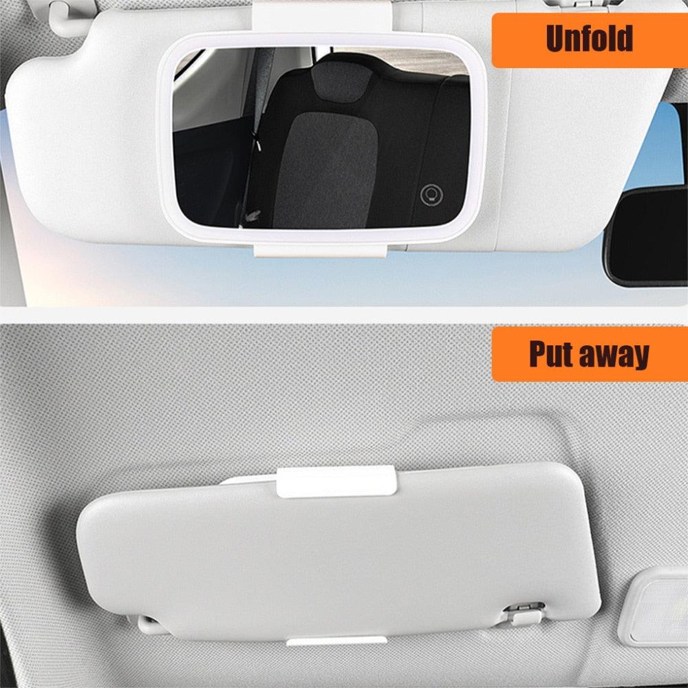 Universal Car Interior Visor Mirror Makeup Mirror Set with LED Lights Built-in Lithium Battery Touch Sensor Rechargeable - KinglyDay