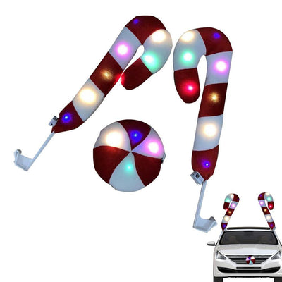 Christmas Reindeer Antlers For Car Light Up Cane Reindeer Antlers And Rudolph Nose Kit Red And White Automotive Ornaments - KinglyDay