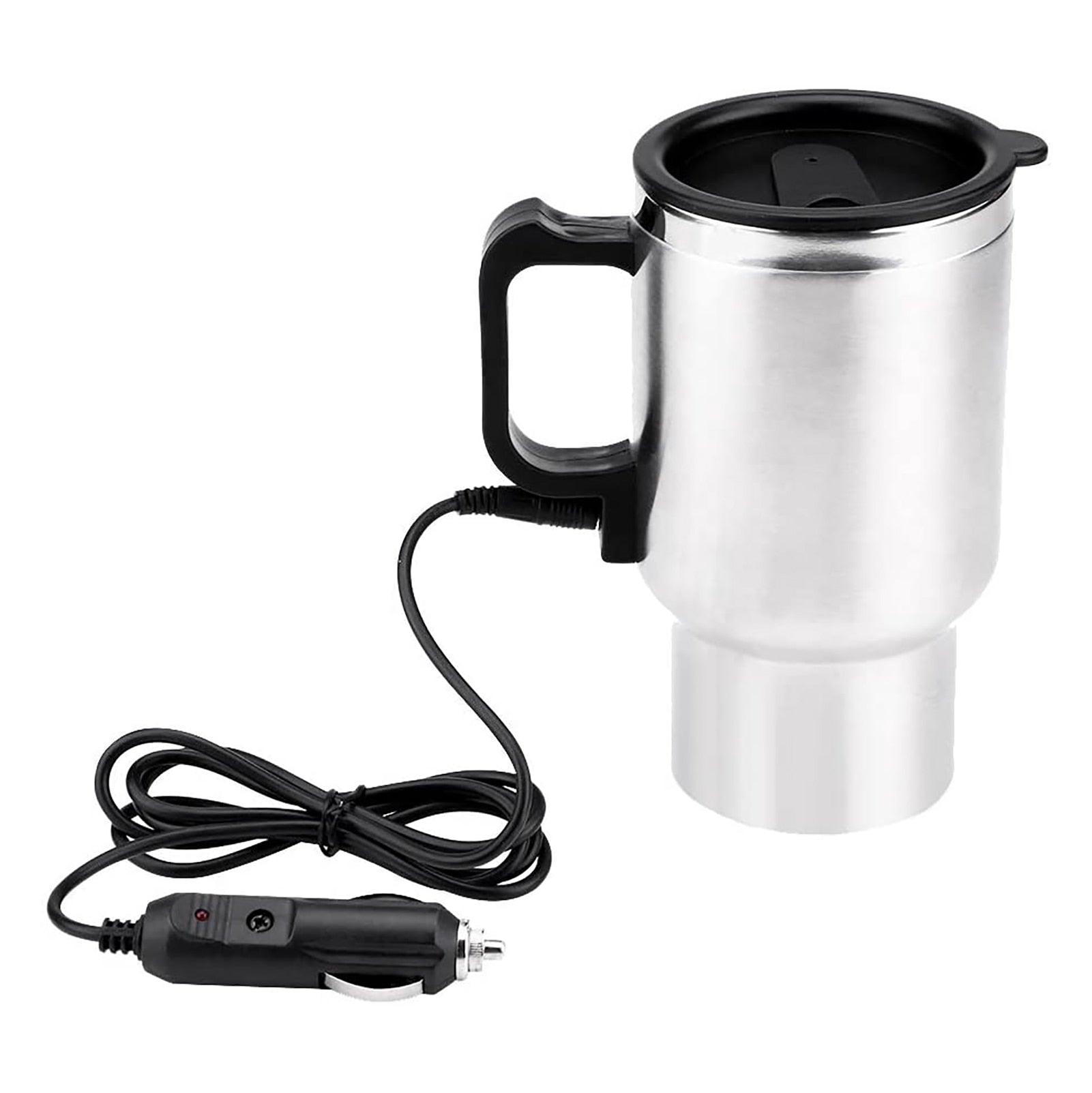 Vehicle Heating Cup 500ML 12V Car Vehicle Heating Stainless Steel Water Cup Kettle Coffee Heated Mug Stainless Steel Accessories - KinglyDay